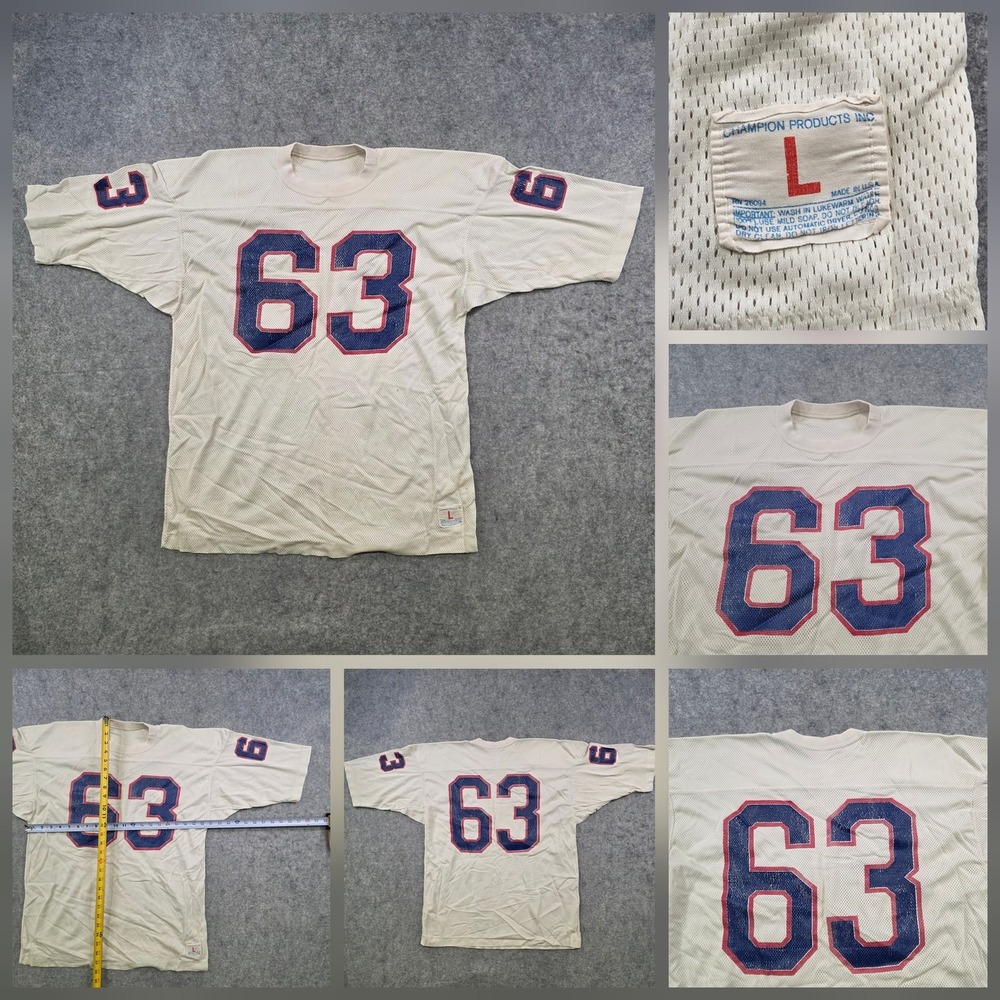 Vintage Champion Jersey Mens Large White Mesh Football 63 USA Made Shirt